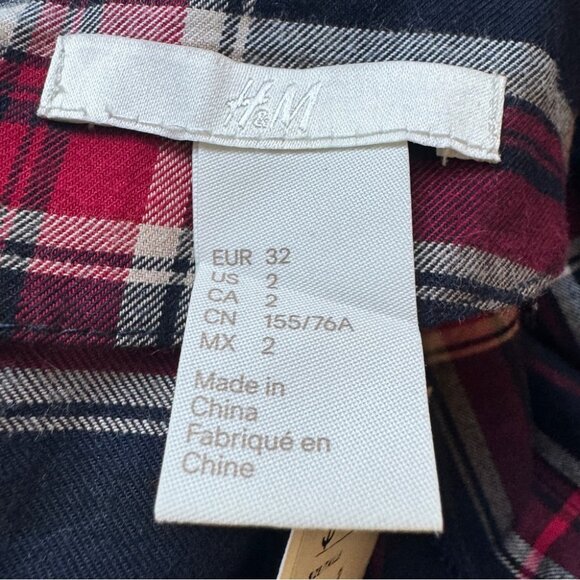 NWT H&M Beaded Flannel Blouse Long Sleeve Plaid Mod Holiday Shirt Top Sz 2 - Picture 4 of 12